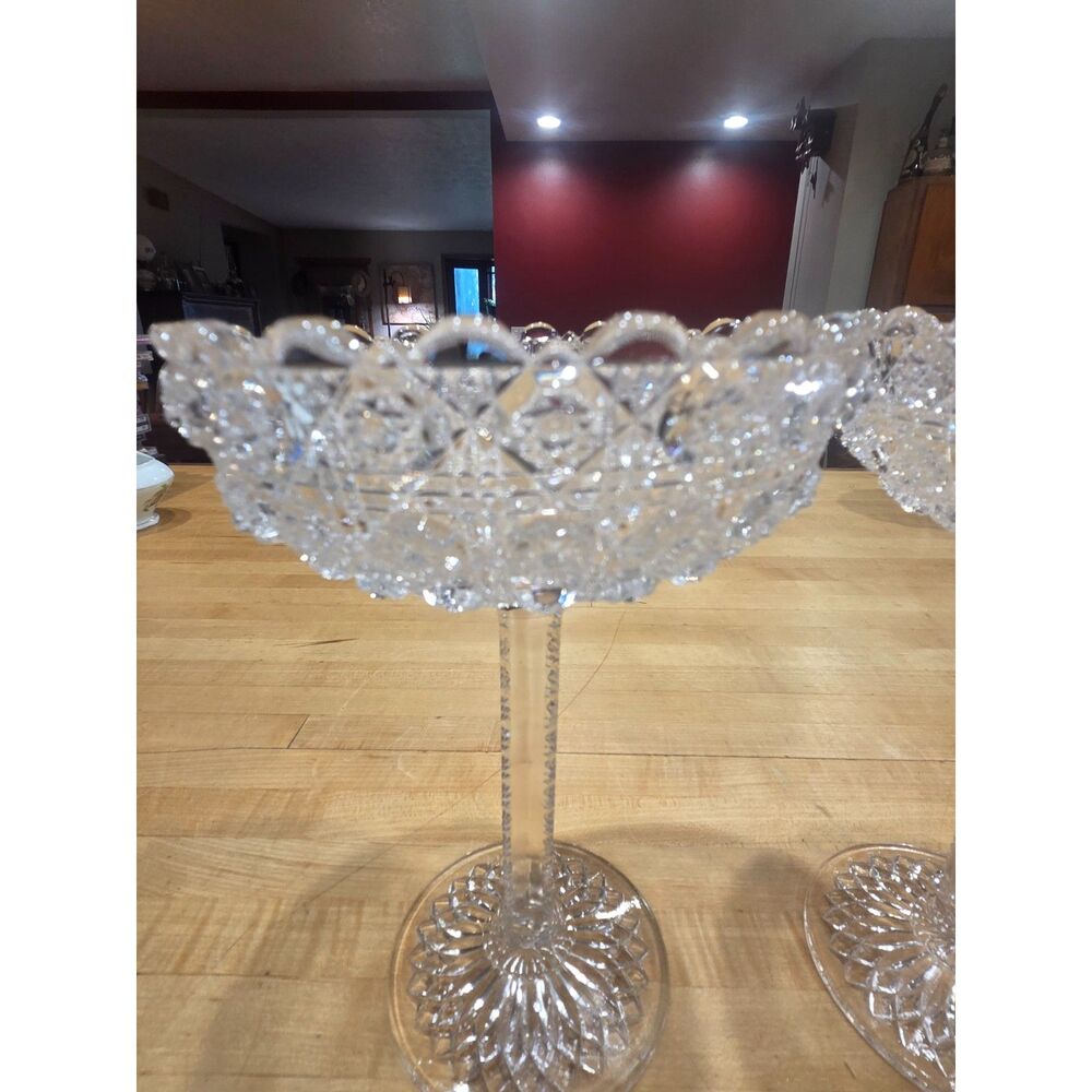 Vintage EAPG Daisy and Button Tall Pedestal Compote Pair Notch Stem Clear Glass